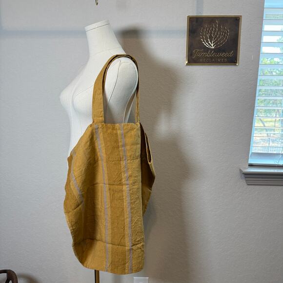 Women's Linen Tales Amber Striped 100% Linen Big Bag Tote Carryall NEW - Picture 2 of 11